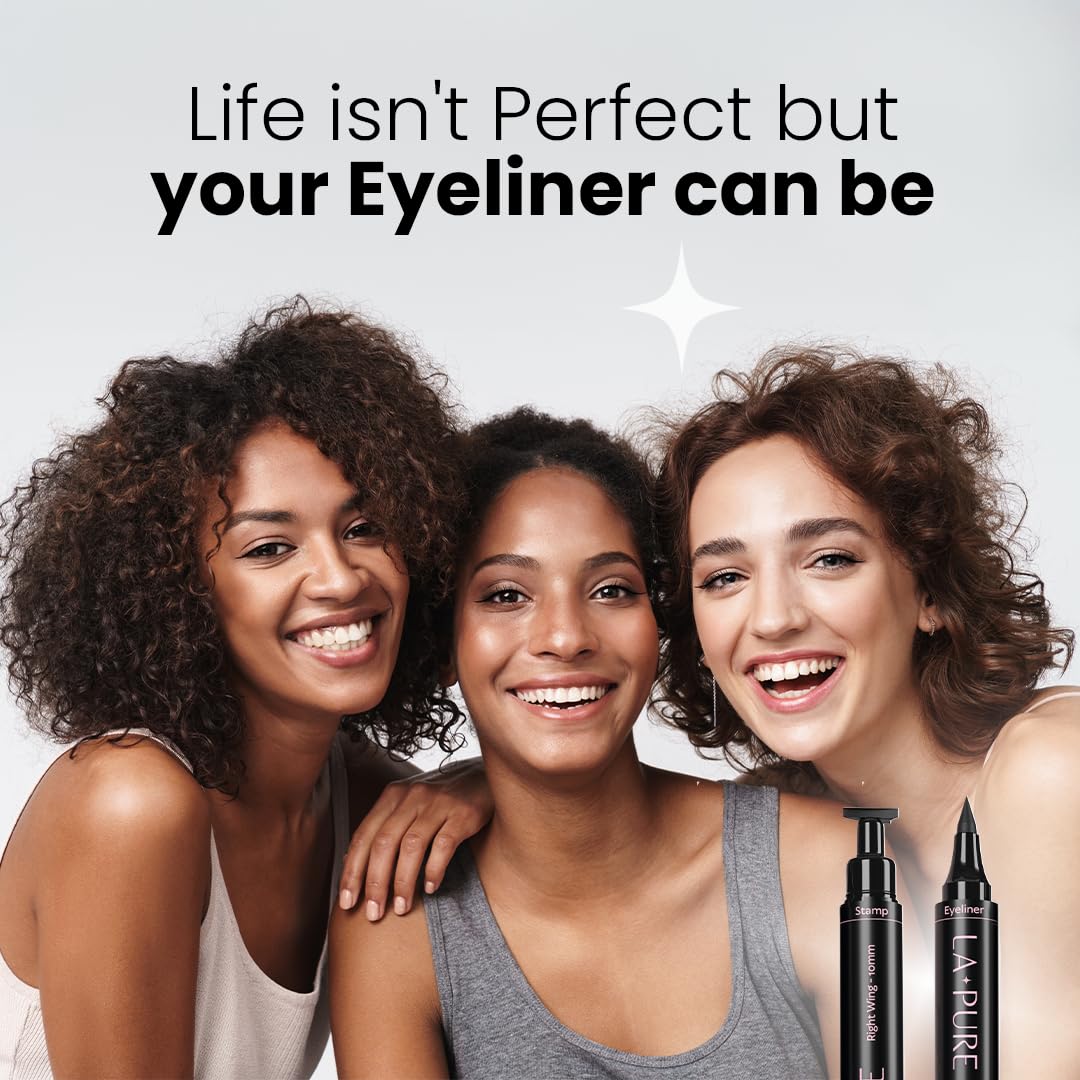 Three women smiling with eyeliner